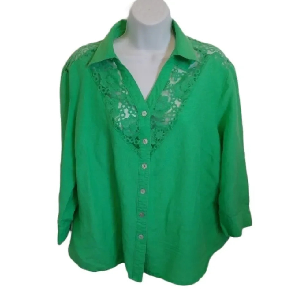 Appraisal  3/4 Length Sleeve Green Blouse, 1X